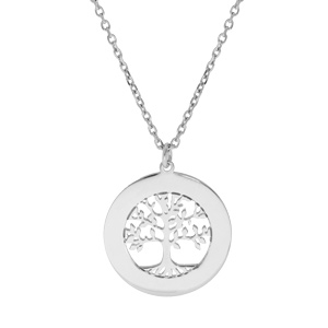 Collier en argent rhodi� cha�ne avec pendentif pr�noms � graver petit arbre de vie 20mm longueur 38+4cm - Vue 3