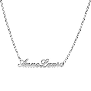Collier en argent cha�ne maille for�at avec d�coupe anglaise 1 pr�nom - longueur 40cm + 3cm de rallonge - Vue 3