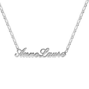 Collier en argent chane mailles 1+1 largeur 2mm avec dcoupe anglaise 1 prnom - longueur 40cm + 3cm de rallonge - Vue 3