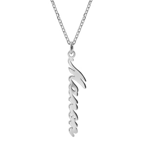 Collier en argent cha�ne for�at d�coupe laser 1 pr�nom lettre anglaise verticale 42cm et anneau � 40cm - Vue 3