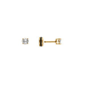 Boucles d\'oreille tige en acier dor� jaune oxyde 4mm blanc fermoir � vis et caoutchouc - Vue 3