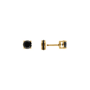 Boucles d\'oreille tige en acier dor� jaune oxyde 5mm noir fermoir � vis et caoutchouc - Vue 3