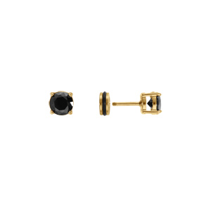 Boucles d\'oreille tige en acier dor� jaune oxyde 6mm noir fermoir � vis et caoutchouc - Vue 3