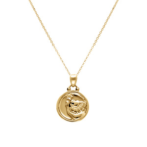 Collier en acier dor� avec m�daille de 15mm zodiaque lion recto verso constellation, 40+10cm - Vue 3