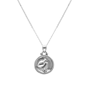 Collier en acier avec m�daille 15mm zodiaque verseau recto verso constellation,  40+10cm - Vue 3