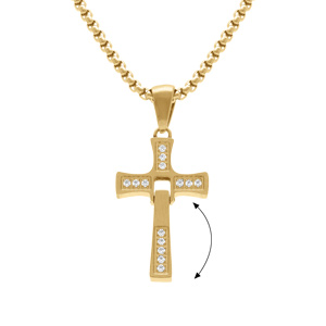 Collier en acier dor� pendentif croix articul�e 20 x 14mm avec oxydes blancs - 45+10cm - Vue 3