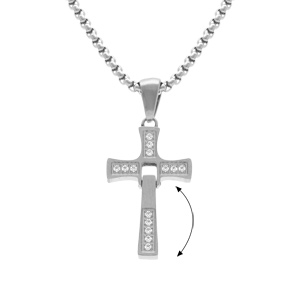 Collier en acier pendentif croix articul�e 20 x 14mm avec oxydes blancs  - 45+10cm - Vue 3