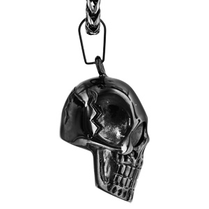 Collier en acier pendentif t�te de mort PVD noir 50+5cm - Vue 3
