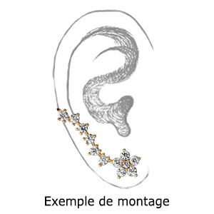 Boucles d\'oreille de lobe en vermeil motif fleur et tige d\'oxydes blancs sertis - Vue 3