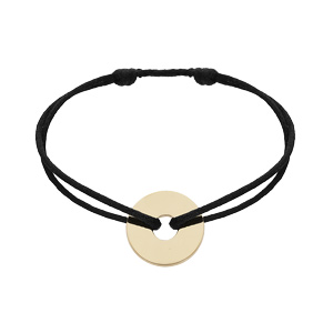Bracelet en plaqu� or cordon noir coulissant avec disque � graver au milieu - Vue 3