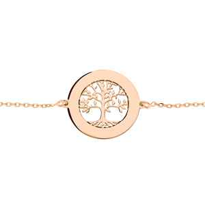 Bracelet en plaqu� or rose cha�ne avec pastille � graver petit arbre de vie 20mm 15,5+3cm - Vue 3