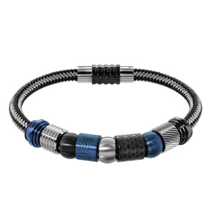 Bracelet pour charms homme grand mod�le en acier noir et gris fermoir aimant� et viss� - longueur 21 cm - Vue 3
