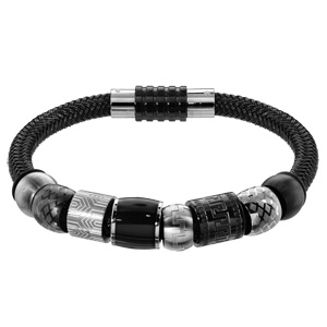 Bracelet pour charms homme grand mod�le en acier noir fermoir aimant� et viss� - longueur 21 cm - Vue 3