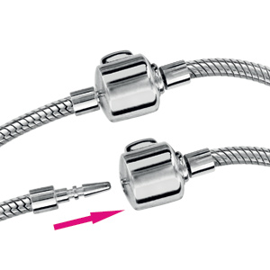 Bracelet en argent rhodi� cha�ne tube serpent pour charms - longueur 20cm fermoir haut de gamme - Vue 3