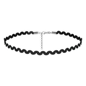 Ruban choker en élasthanne noir en forme de vague et fermoir en argent rhodié - longueur 29cm + 5cm de rallonge - Vue 1