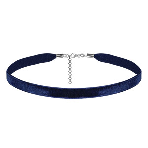 Ruban choker en velours bleu marine et fermoir en argent rhodié - largeur 10mm et longueur 30cm + 5cm de rallonge - Vue 1