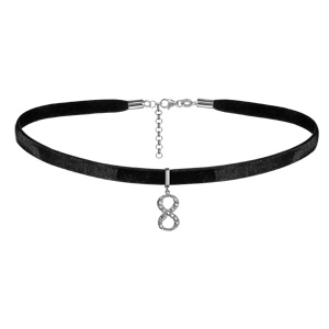 Ruban choker en velours noir et fermoir en argent rhodié et pendentif infini - longueur 29cm + 5cm de rallonge - Vue 1