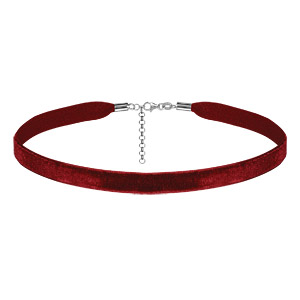 Ruban choker en velours rouge et fermoir en argent rhodié - largeur 10mm et longueur 30cm + 5cm de rallonge - Vue 1