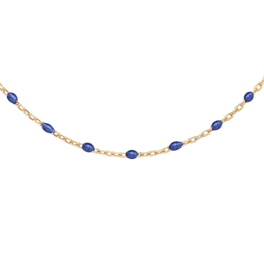 Sautoir en argent et dorure jaune avec olives bleu fonc� 60+10cm - Vue 1