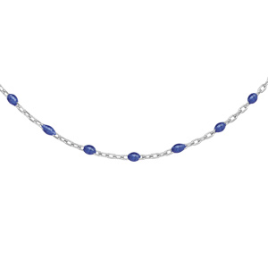 Sautoir en argent rhodi avec perles bleu fonc 60+10cm - Vue 1