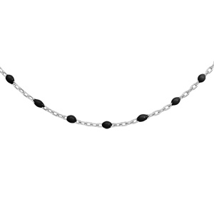 Sautoir en argent rhodi avec perles noires 60+10cm - Vue 1